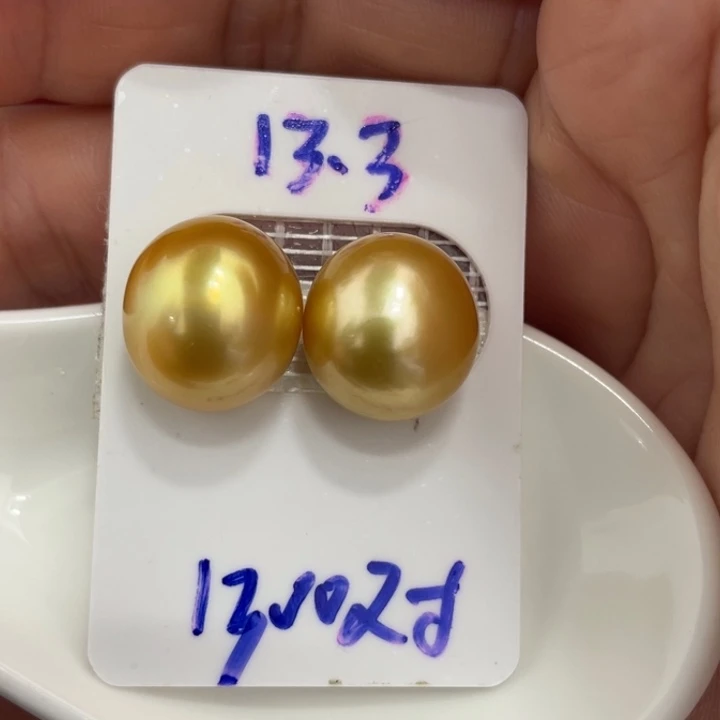 海水珍珠裸珠13.3mm浓茶炫彩金对珠