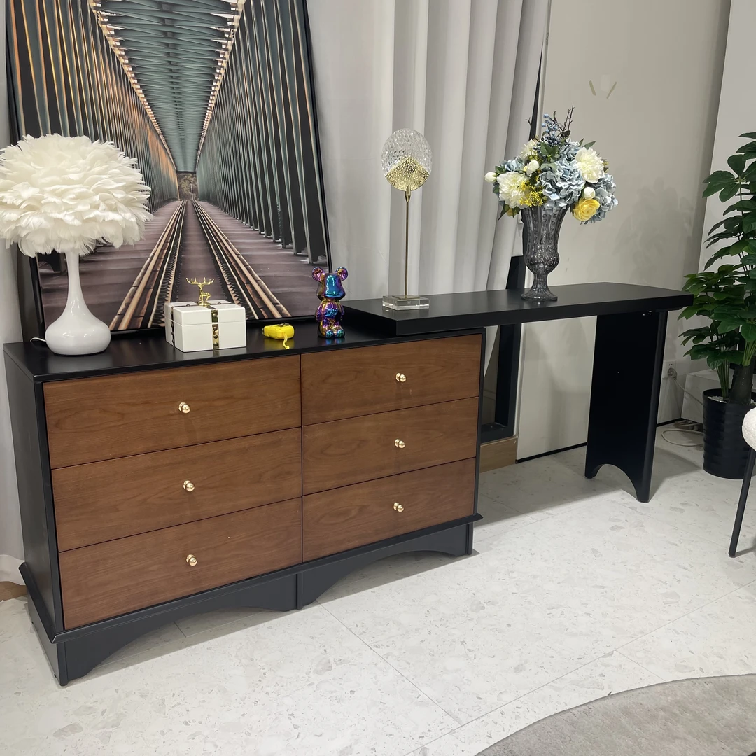 中古风复古化妆桌转角现代简约卧室床尾斗柜一体妆台