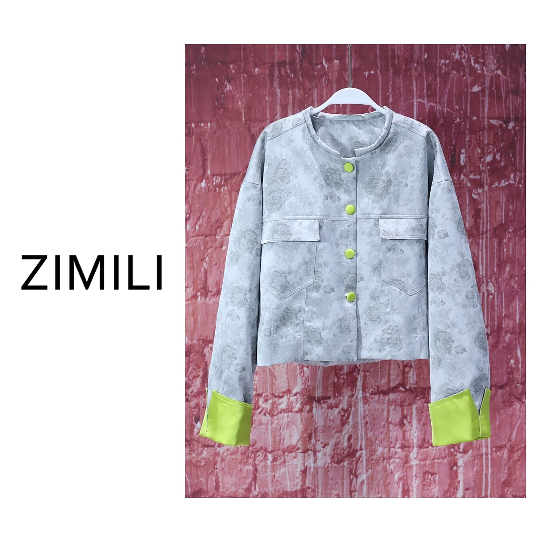 【亮哥定制】2025欧货设计师松灰色撞色拼接暗提花外套7102-B0