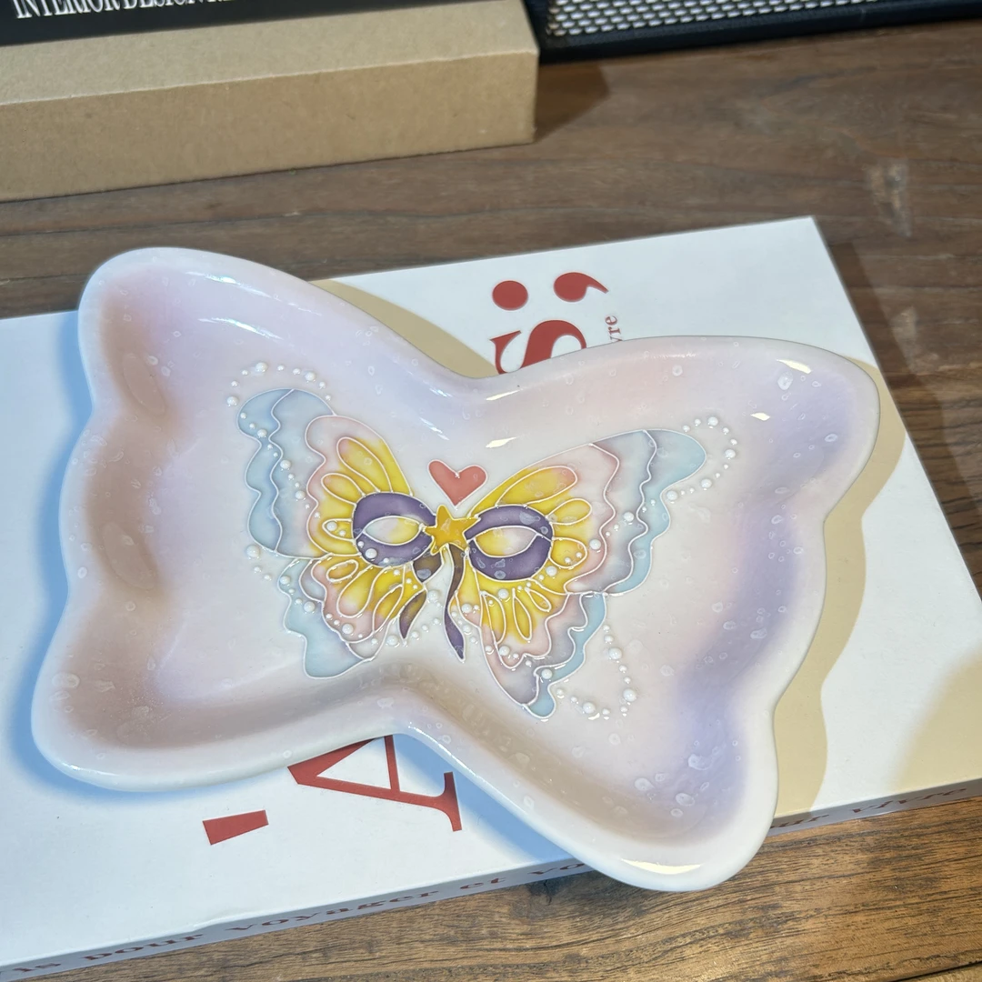 687景德镇陶瓷手绘蝴蝶盘花边