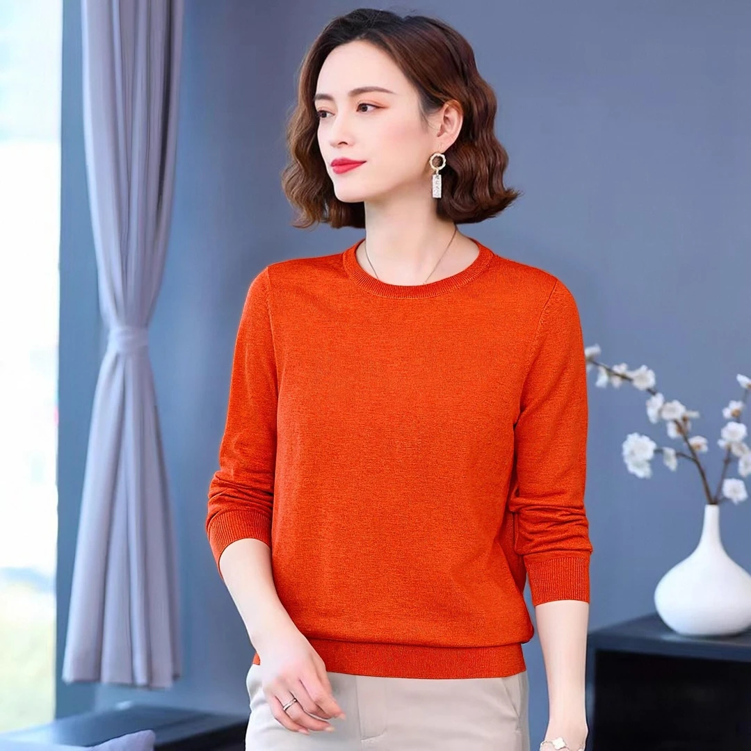 tonlion/唐狮时尚秋季薄款纯色休闲打底衫女士圆领125419043203