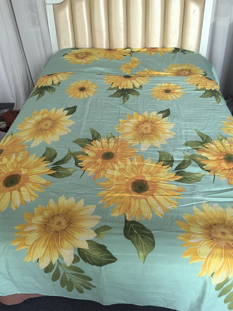 小华约230*250起绿底向日葵款老粗布床单三件套