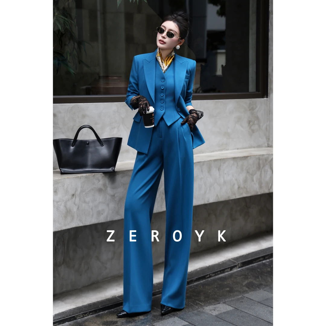 ZEROYK翎蔻 高级感职业套装女神气质西服外套马甲长裤三件套