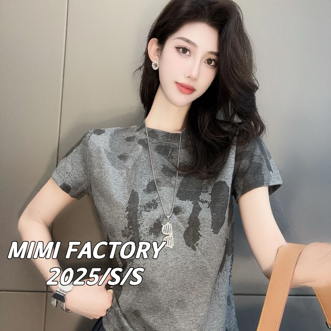 芈芈 2025新款短袖 欧货简约印花时尚短袖T恤女显瘦百搭上衣3932