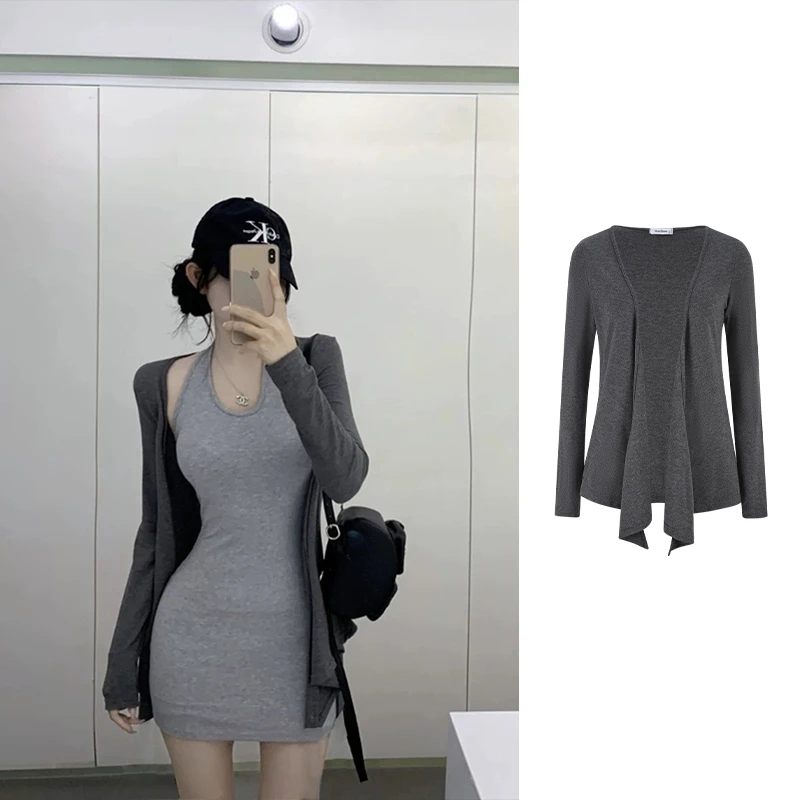 Moses Queen/魔西女王性感挂脖背心连衣裙女V领显瘦长袖开衫叠穿