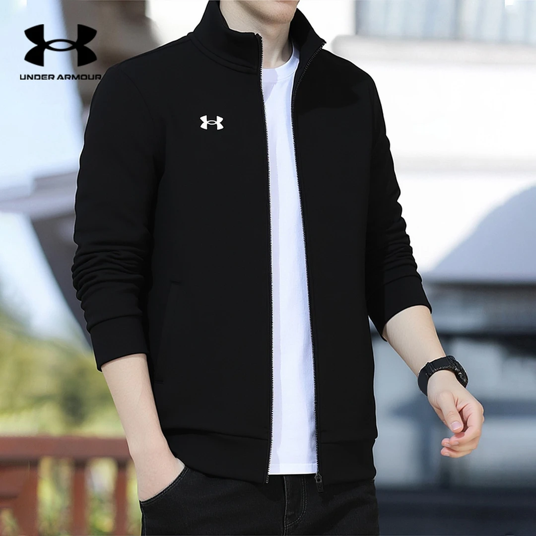 安德玛立领夹克男士春秋季休闲百搭时尚加绒保暖透气黑色运动外套