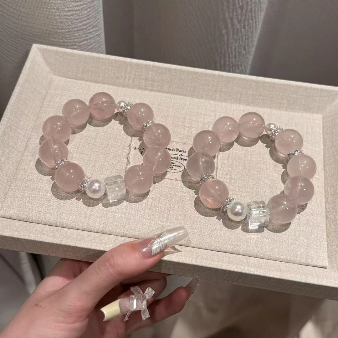 「粉珀光」粉水晶手串手链 颜色微差多样性发其一ZW190