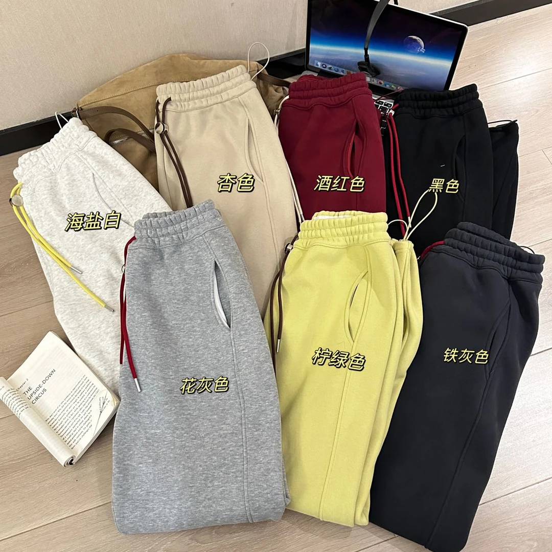 8060 韩版纯色七彩加绒直筒抽绳卫裤