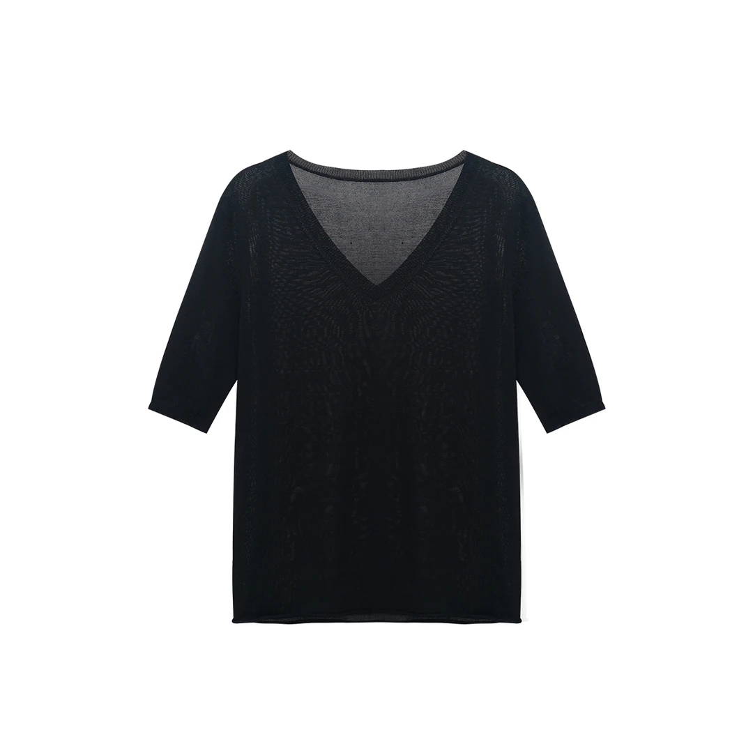 夏季纯色圆领黑色V领T恤速干常规款黑色春夏黑色a47