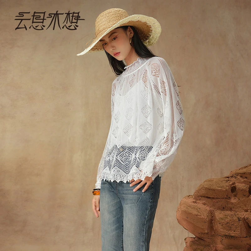 Ysimo-X云思木想 繁花梦境 镂空蕾丝半高领含桑蚕丝毛针织衫13572