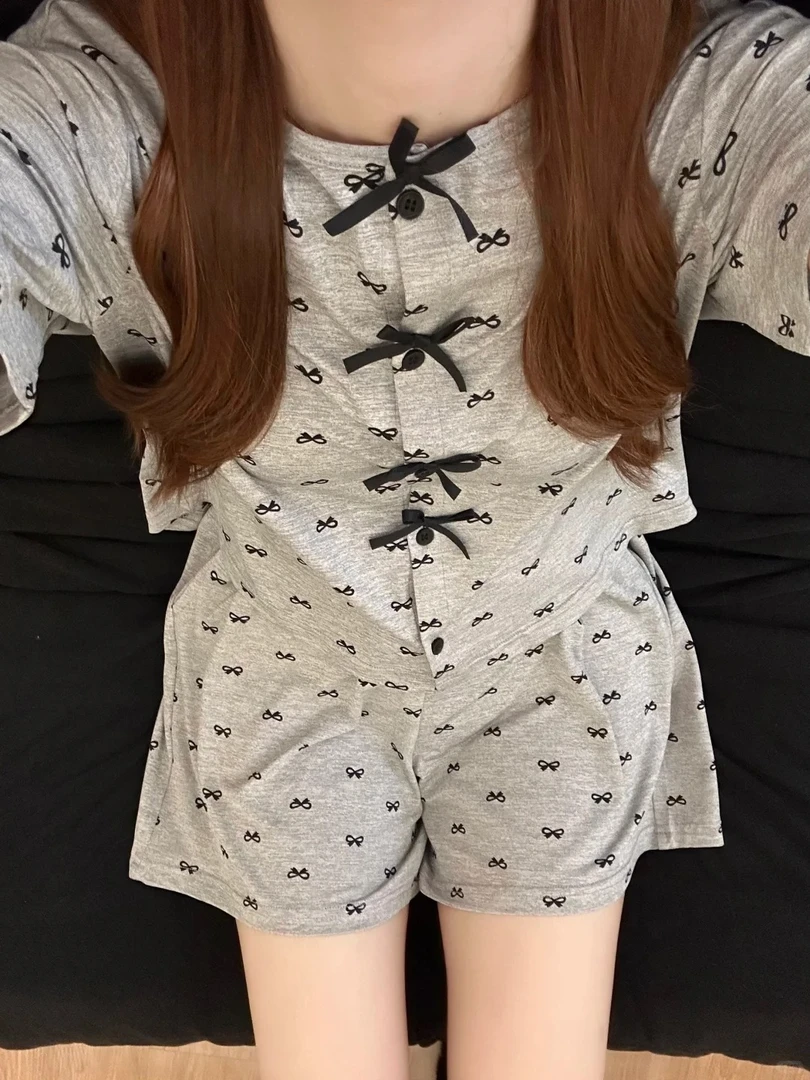 【碎花蝴蝶结】网红少女专属短袖睡衣女夏天新款短裤他套装家居服女