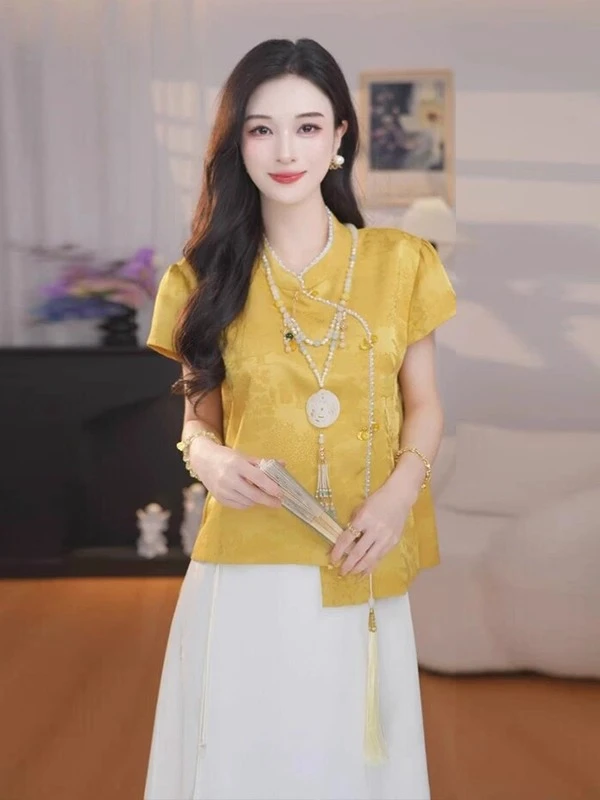 新中式国风短袖衬衫半身裙两件套女2025夏季新款高级感气质套装裙