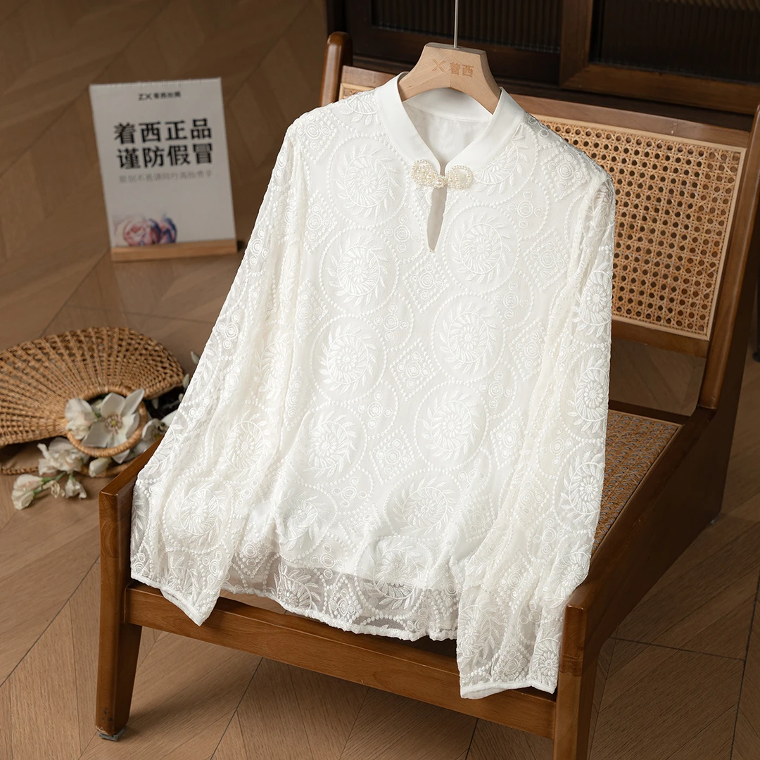 ZHUOXI/着西桑蚕丝飘带款时尚洋气百搭衬衫上衣2Q389