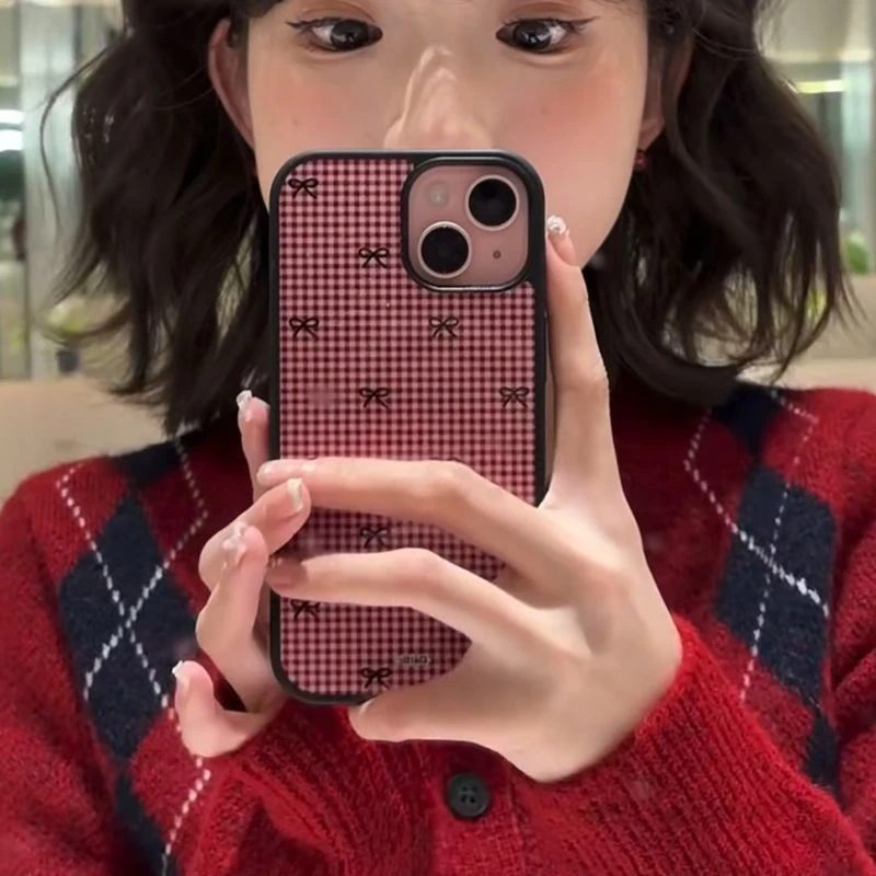 新款新年红色格子16promax手机壳适用苹果女小众12简约13喜庆14女