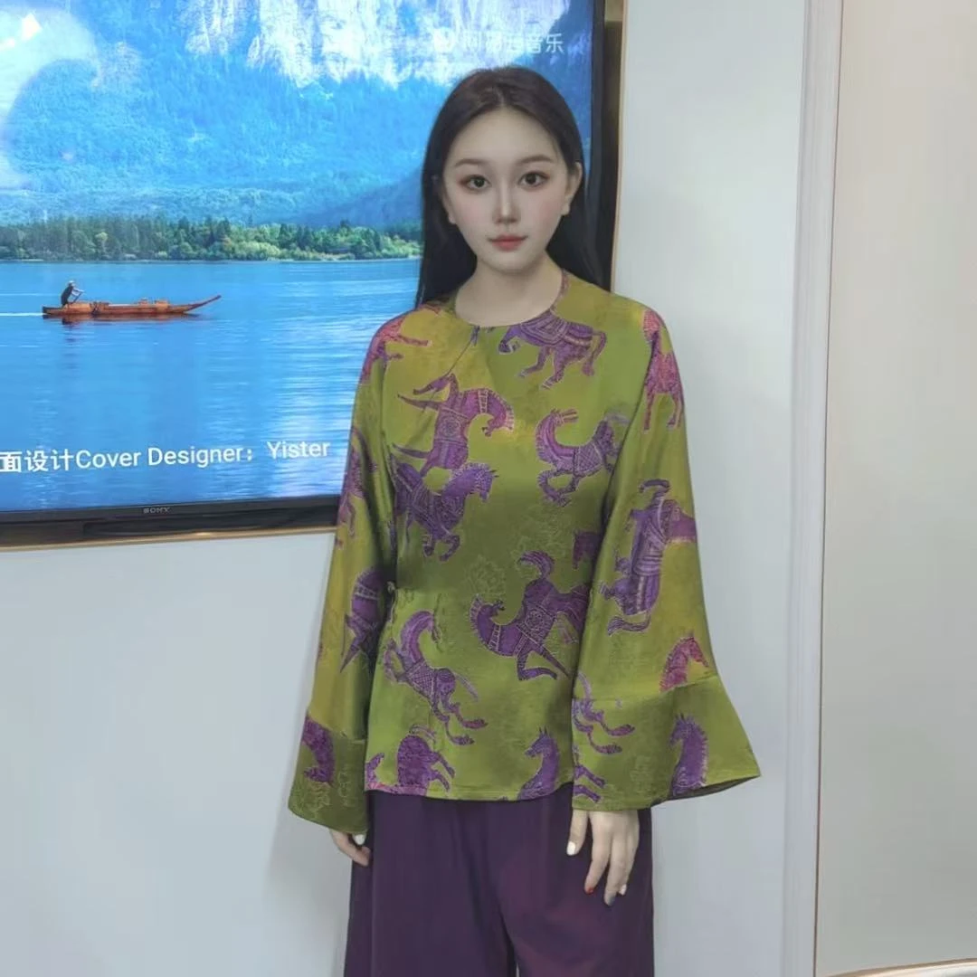 【马到成功】秋季新款新中式人丝百搭提花斜襟国风上衣