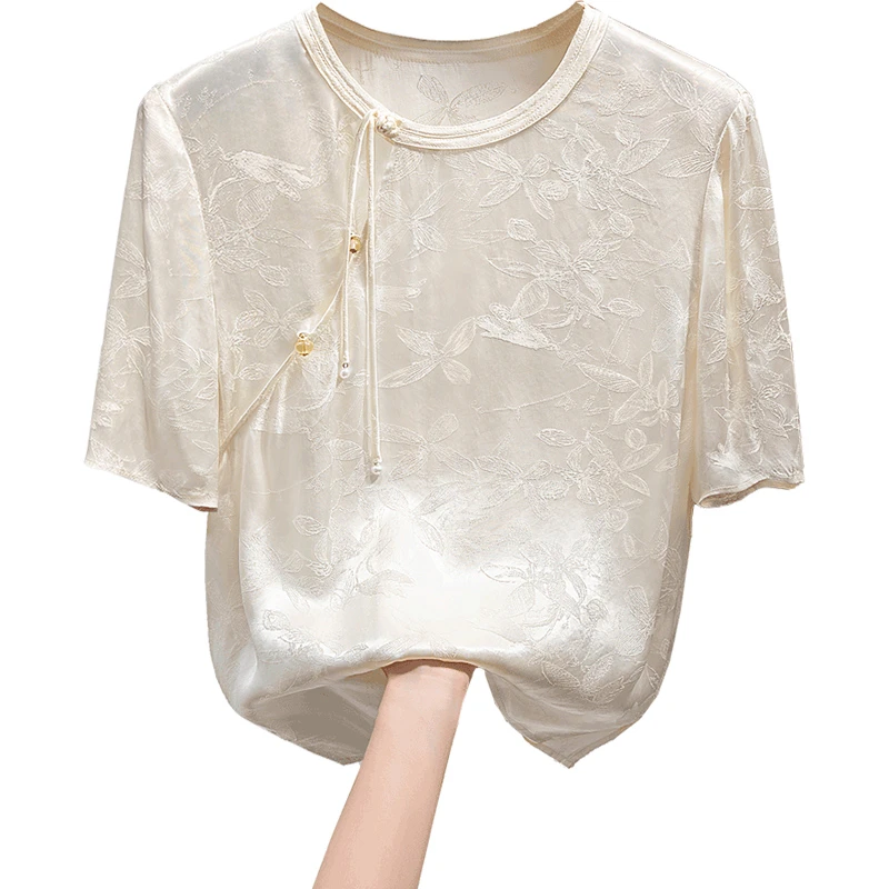 丝柏舍2025流光风秋季新款女时尚复古气质国风短袖衬衫S51B0730C