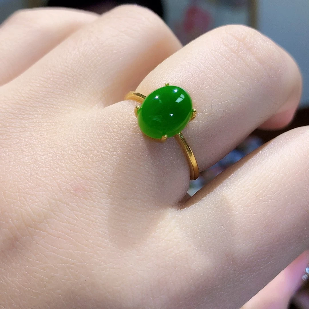 和田玉（碧玉）戒指银S925镀金镶嵌