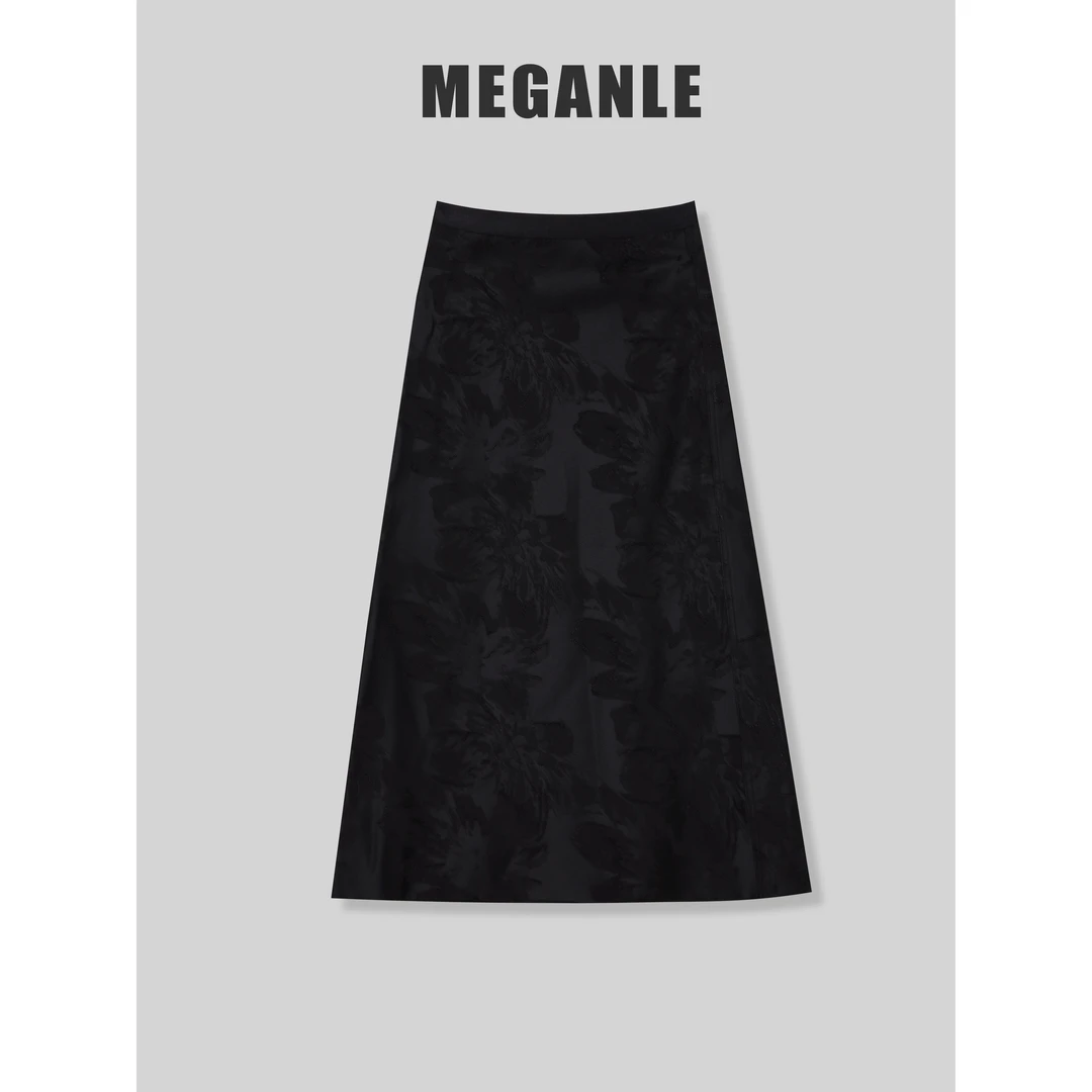 【虞美人】MEGANLE 新中式国风提花高腰开叉中长款半身裙2024138
