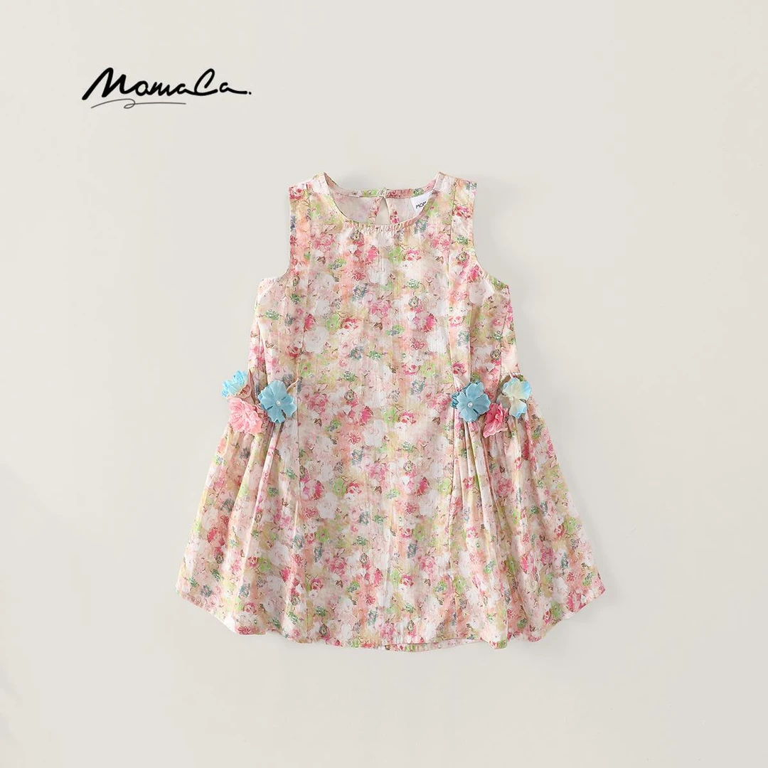 MOMOCO夏季新款复古女童小碎花连衣裙77630470130