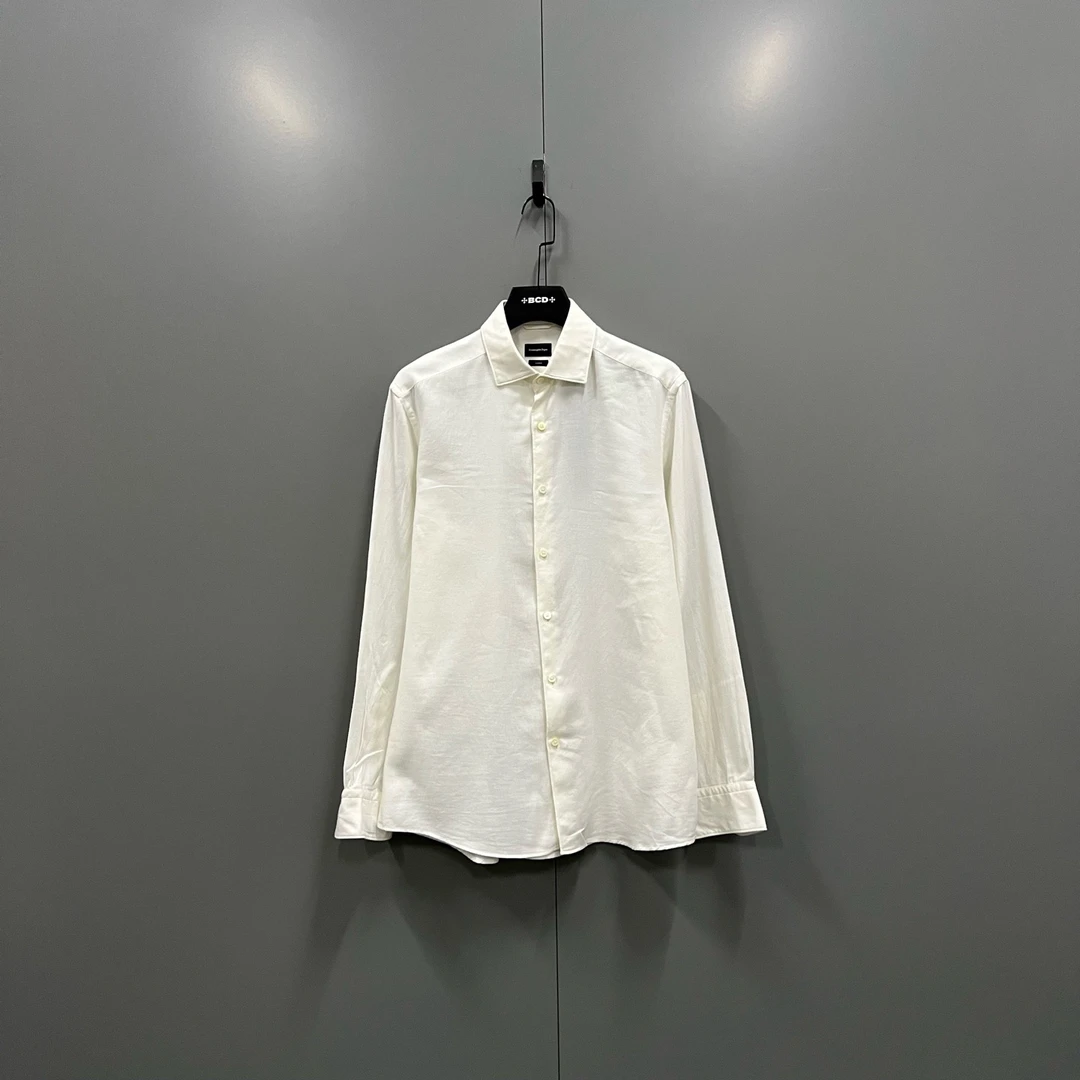 99新 ZEGNA jp 杰尼亚 米白色翻领衬衫 L码 611041