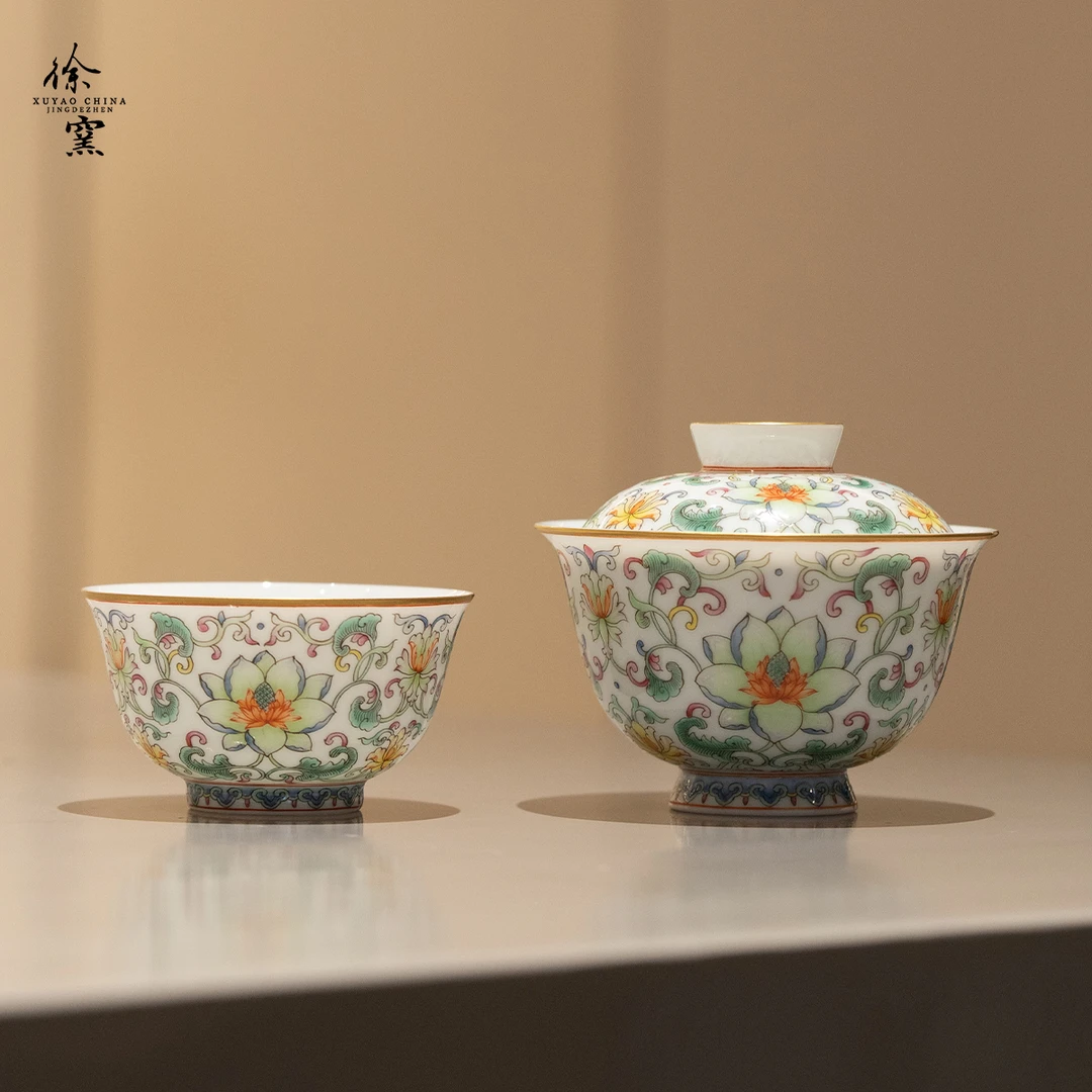 徐窑 宝相花套组系列  粉彩手绘景德镇手作茶器