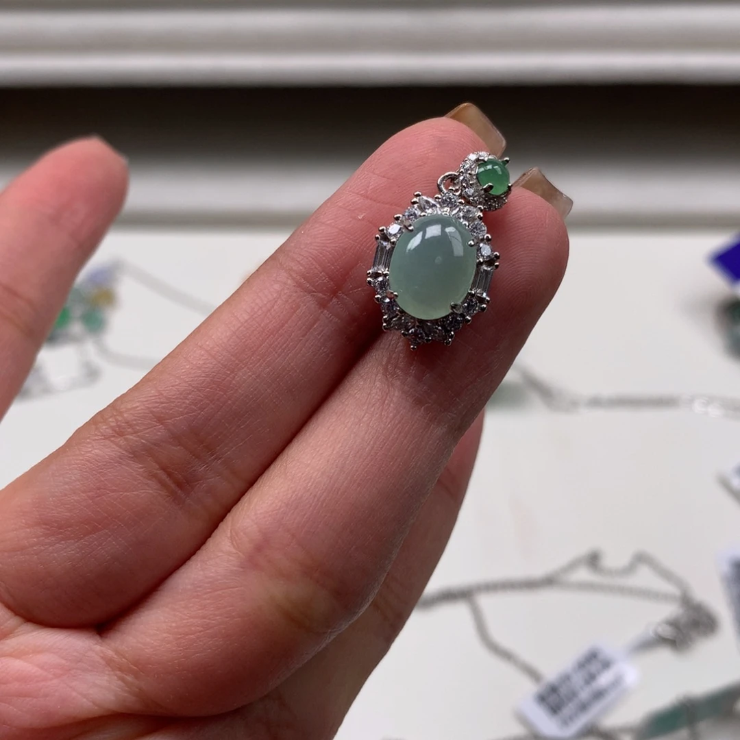 翡翠银S925镶嵌耳饰吊坠