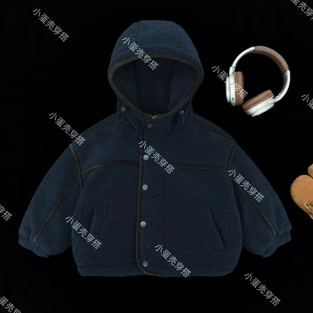 【小蛋壳】儿童秋冬新款韩版宽松加绒加厚男童毛毛连帽外套
