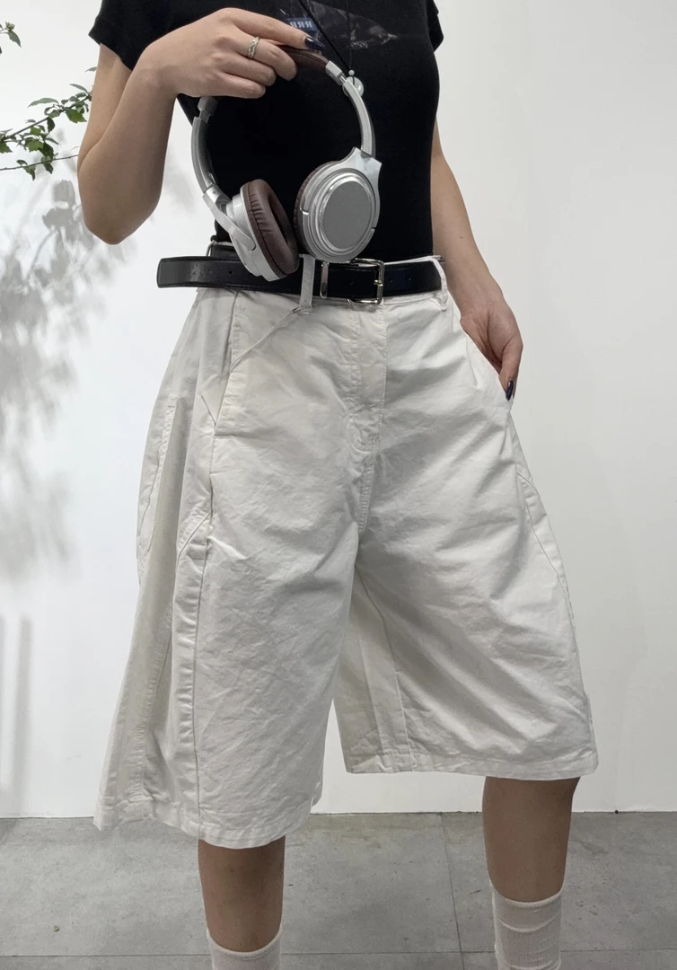 8755#新款休闲五分花苞裤子百搭女裤2025夏季新款时尚显瘦工装裤