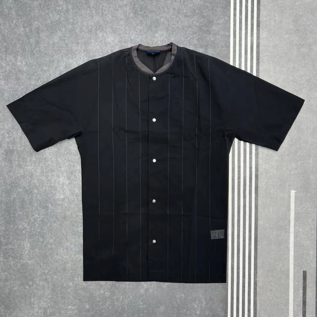 未使用 LANVIN 透气条纹不撞衫短袖宽松衬衫翻领抗皱速干黑白夏季
