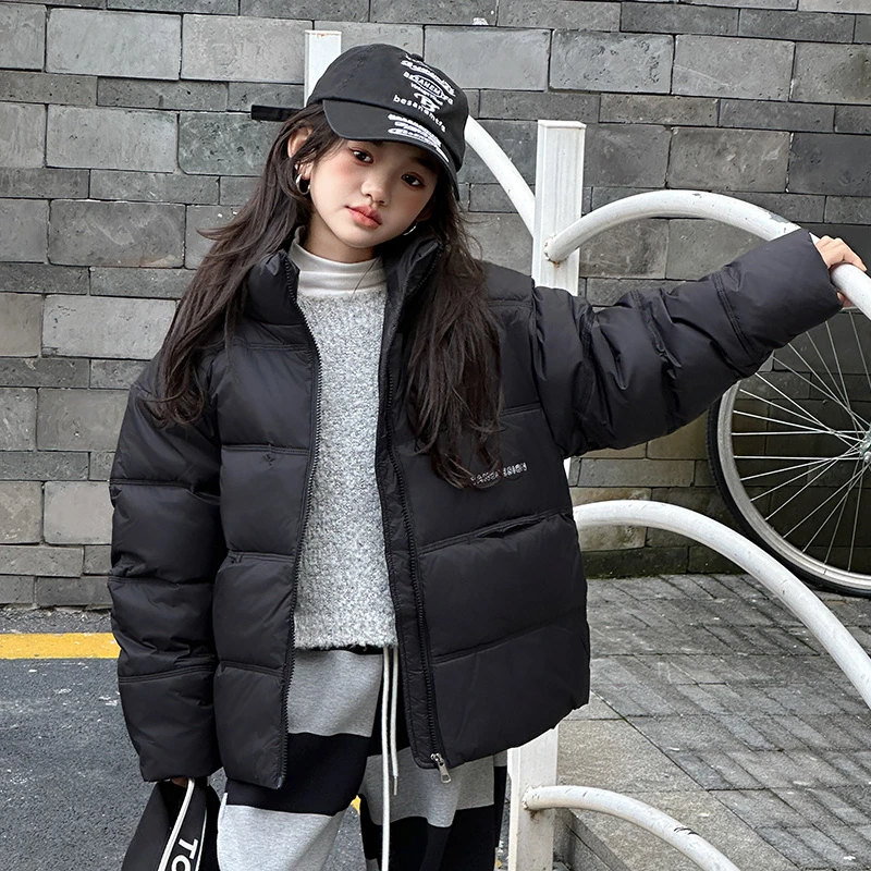 儿童羽绒服男女同款纯色加厚面包服立领时尚秋冬保暖女童休闲外套