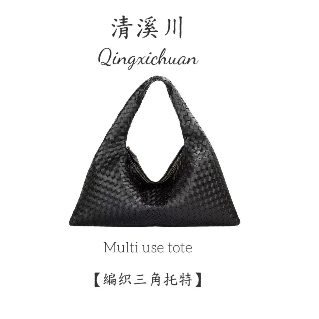 【黑山】清溪川新品小众极简三角手工编织牛皮托特包真皮斜挎包2002