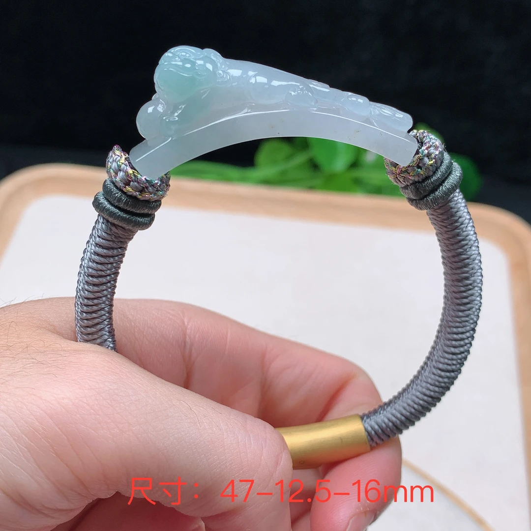 冰种冰飘绿貔貅手绳手串、缅甸天然A货翡翠