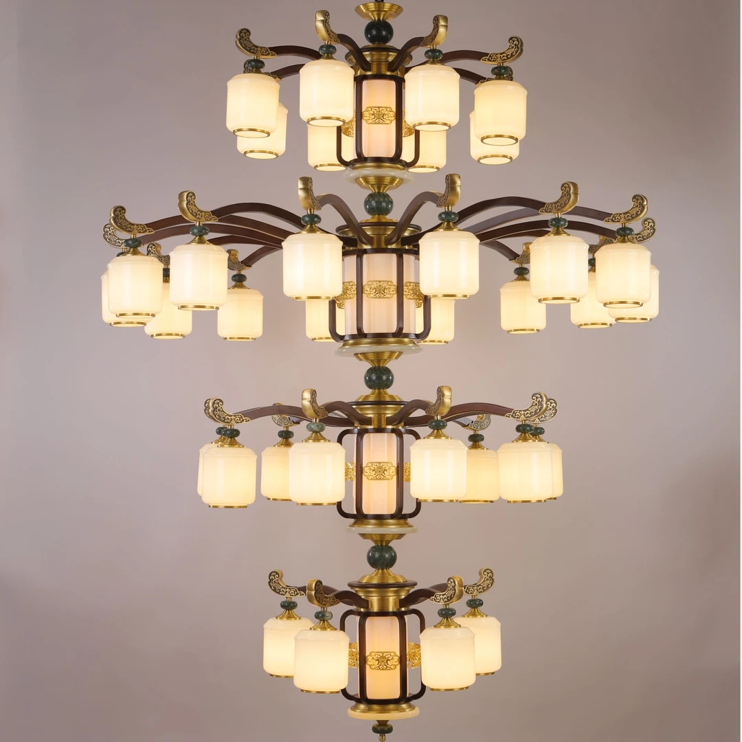 新中式全铜别墅客厅主灯古典实木餐厅灯大气复古卧室灯家用主灯