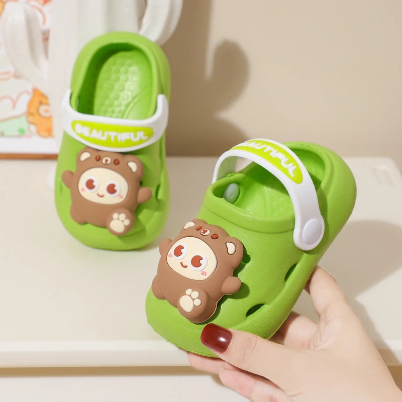 软底洞洞鞋防滑凉拖鞋卡通凉鞋夏季外穿厚底小童恐龙亲子包头麂皮