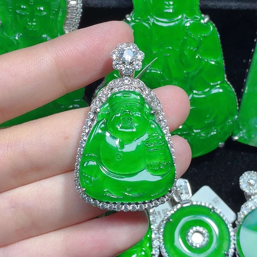 翡翠银S925镶嵌颈饰天然A货翡翠