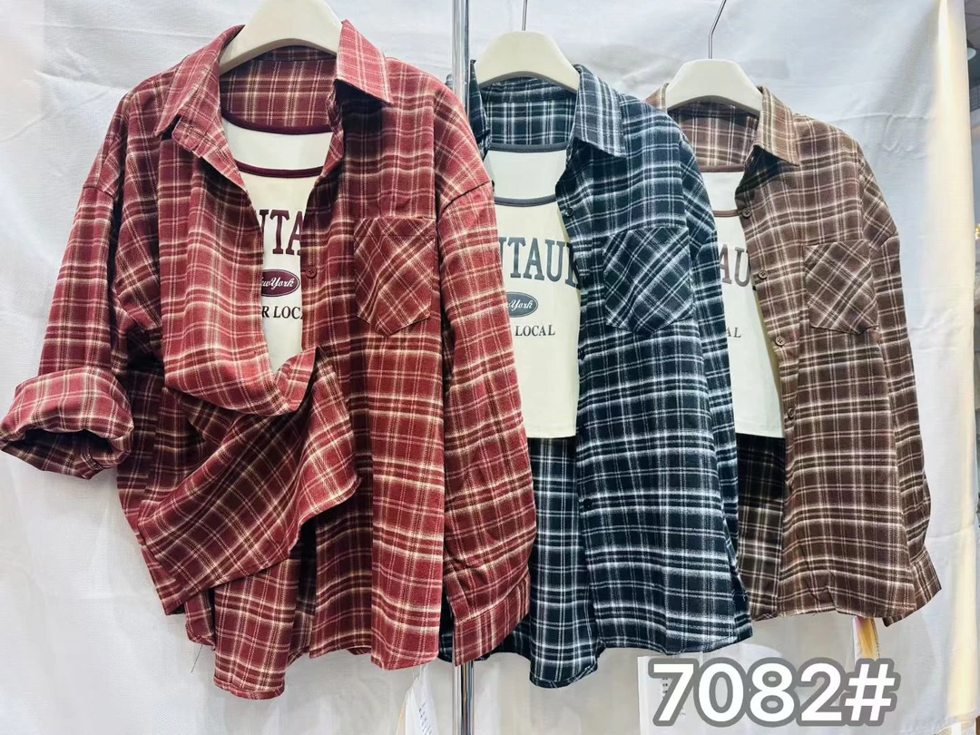 时尚秋季两件套格子衬衫