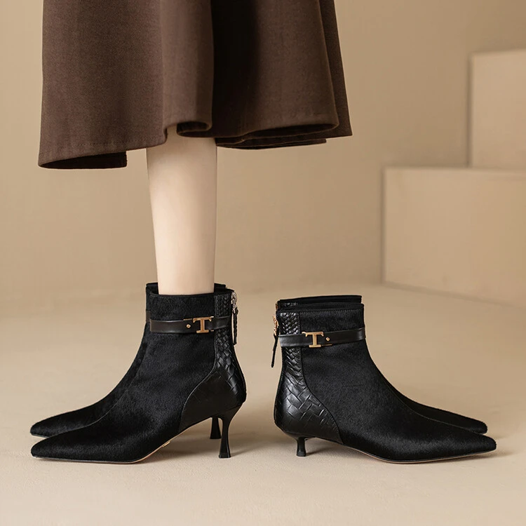 【3.5cm】马毛软底优雅百搭尖头短靴1803