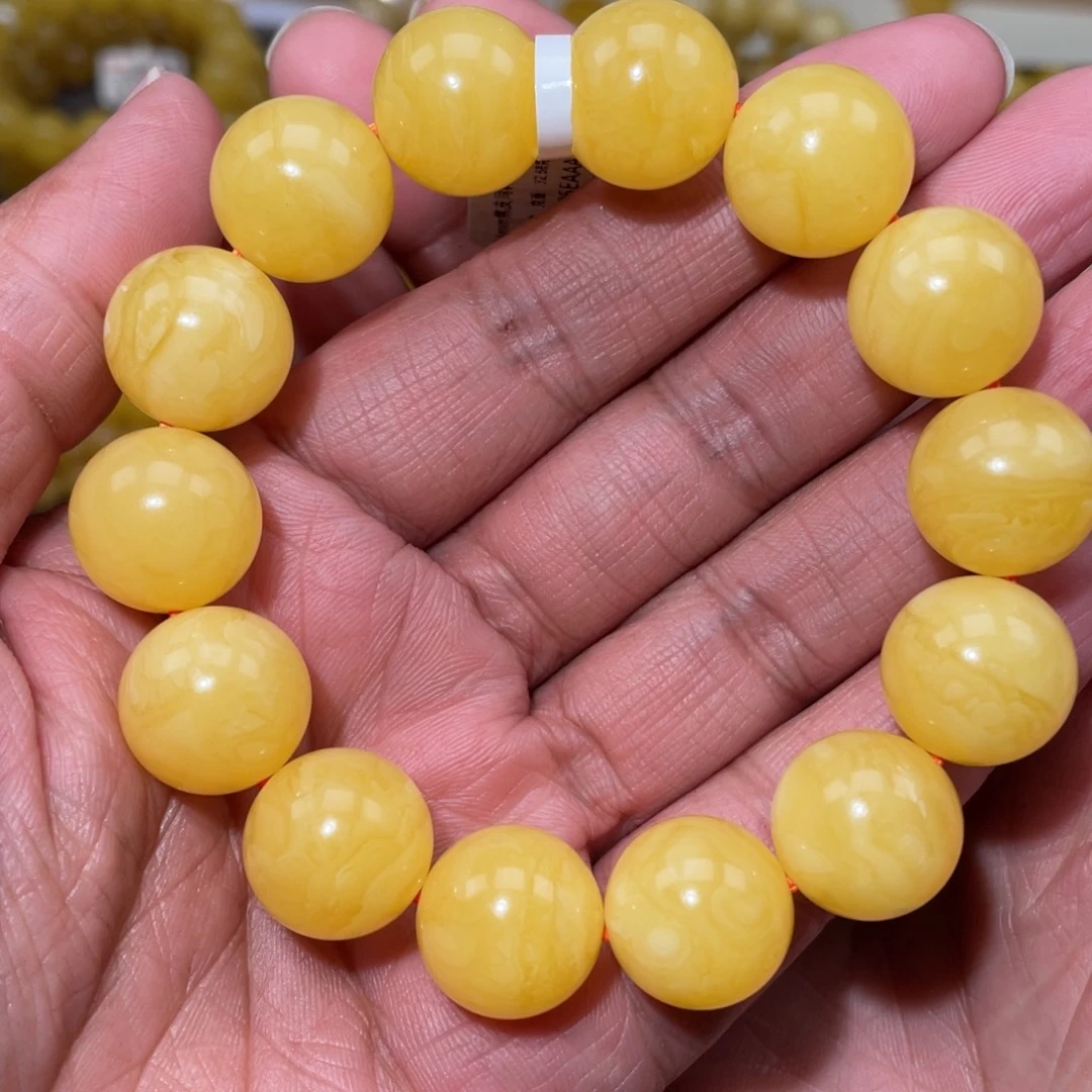 蜜蜡未镶嵌珠宝奇石16mm焦皮同料黄花蜡圆珠手串32.58