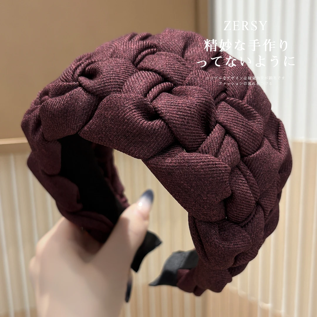 新款高级感洋气时尚发卡布艺纯色宽边编织发箍女日常外戴洗脸头箍