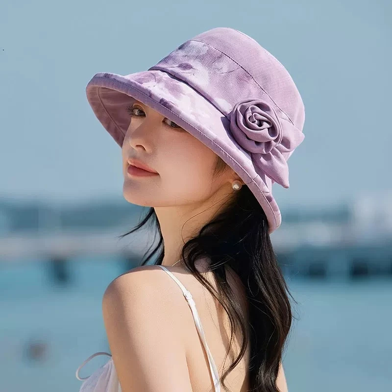 中老年人渔夫帽女春夏季出游度假防晒太阳帽小沿泡泡边薄款遮阳帽