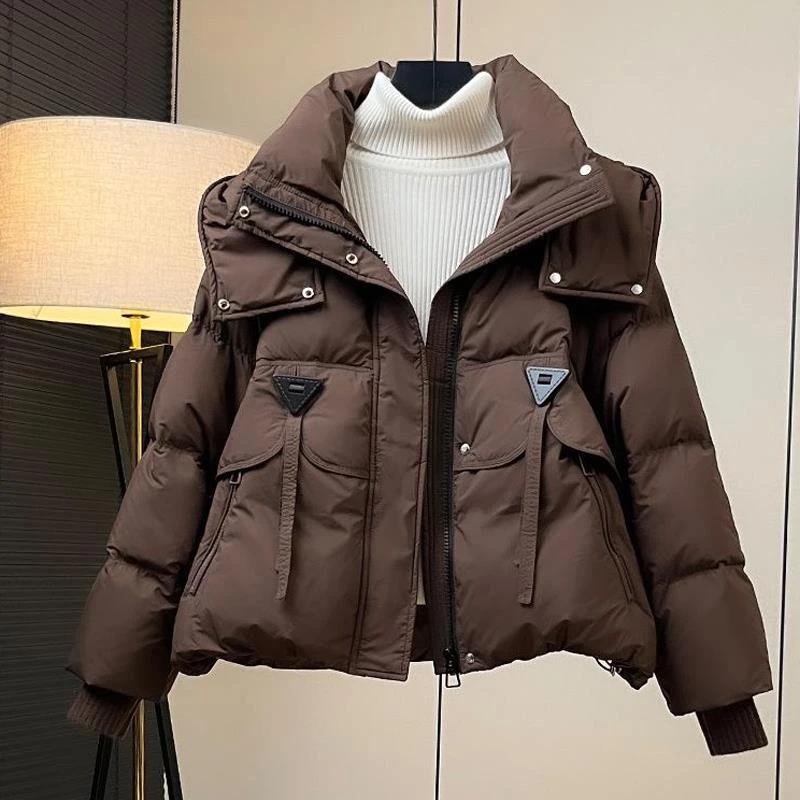 时尚百搭小个子厚款棉服女2025秋冬季新款韩版加厚连帽面包服外套