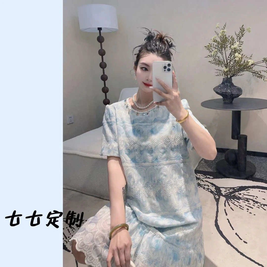 【多彩迷人】气质减龄漂亮蕾丝绣花连衣裙女新款亮片花边A字裙5312#