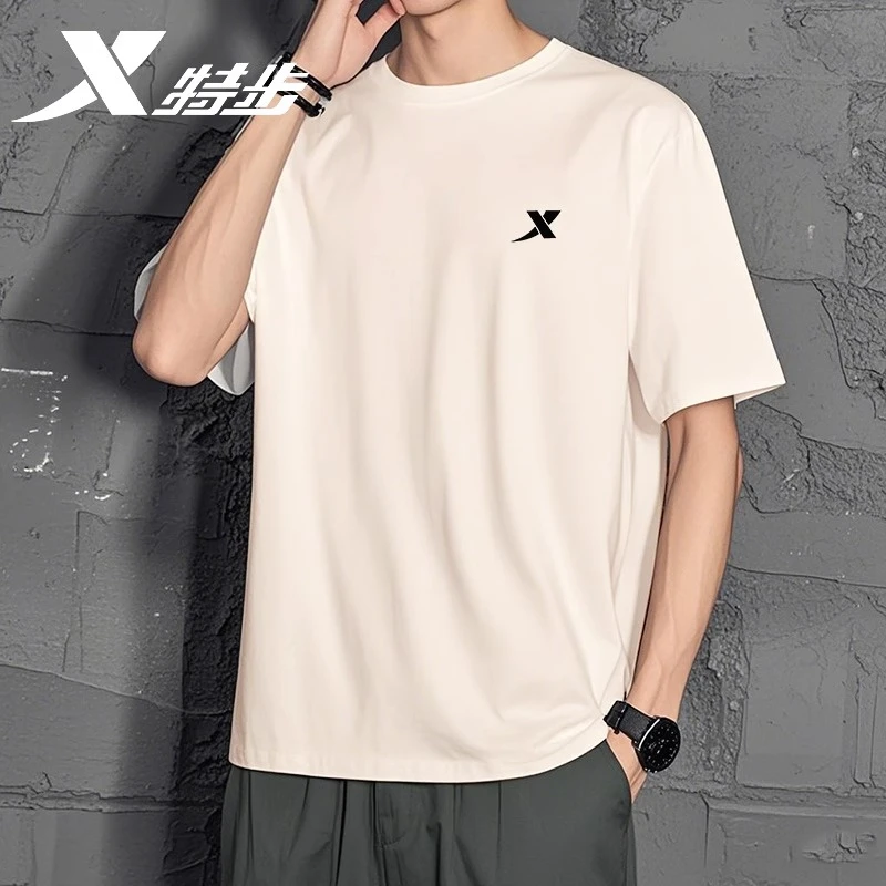 特步短袖T恤男时尚潮流纯棉体恤官方旗舰店夏季透气宽松大码半袖