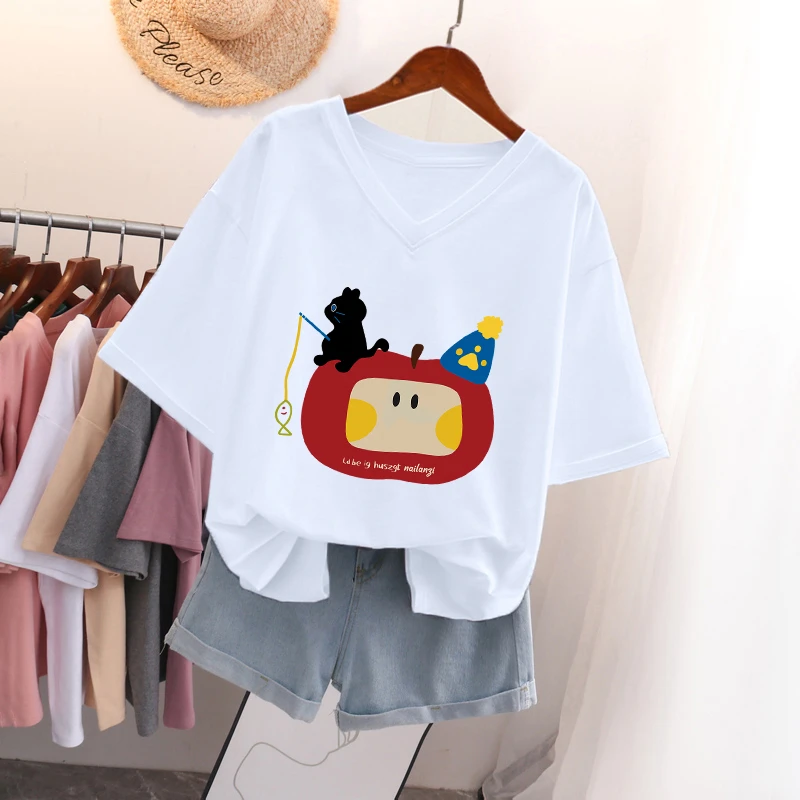 夏季宽松oversize大码V领短袖t恤女200斤胖mm休闲百搭显瘦上衣服