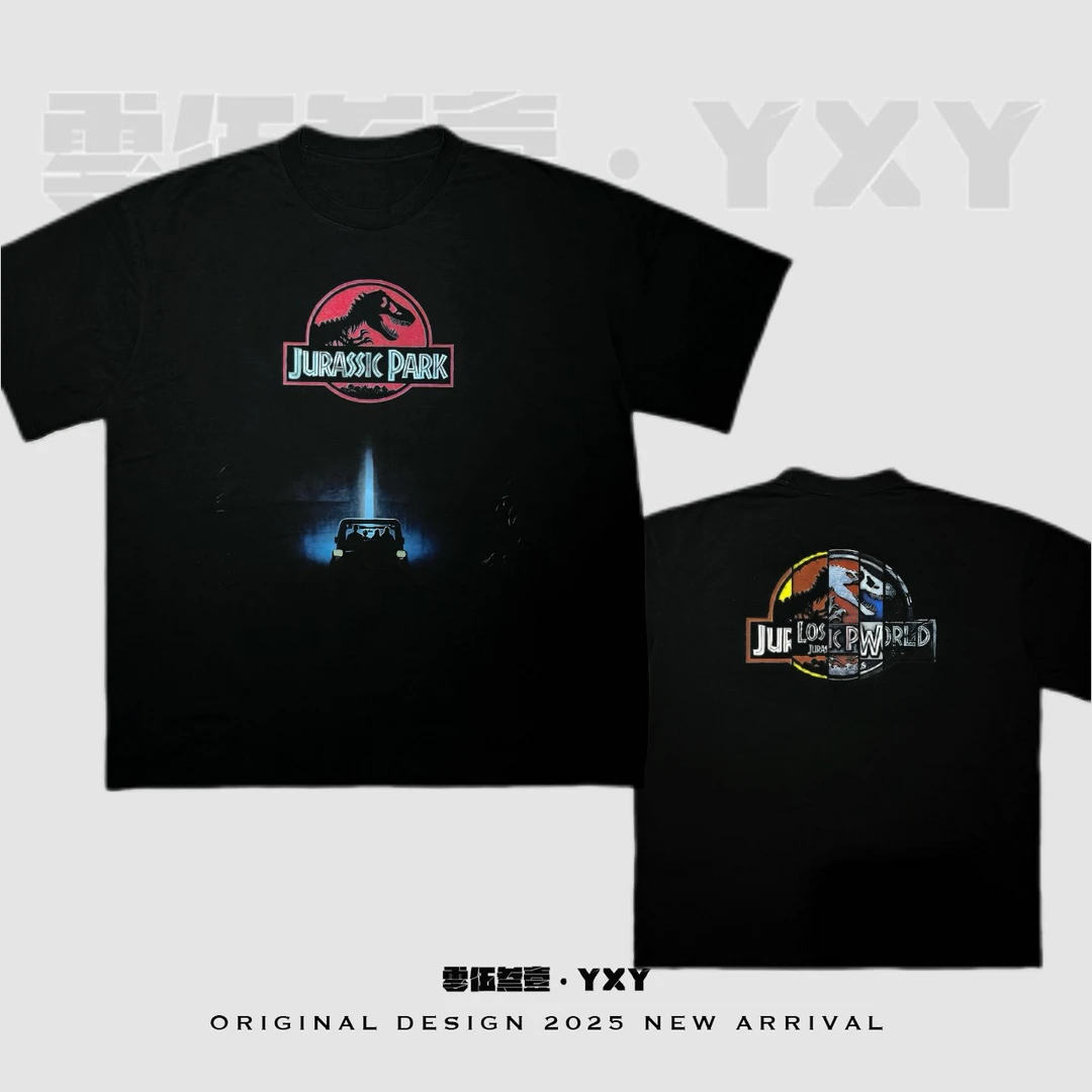YXY【侏罗纪系列】电影重磅美式复古休闲T恤男女同款短袖纯棉潮直喷