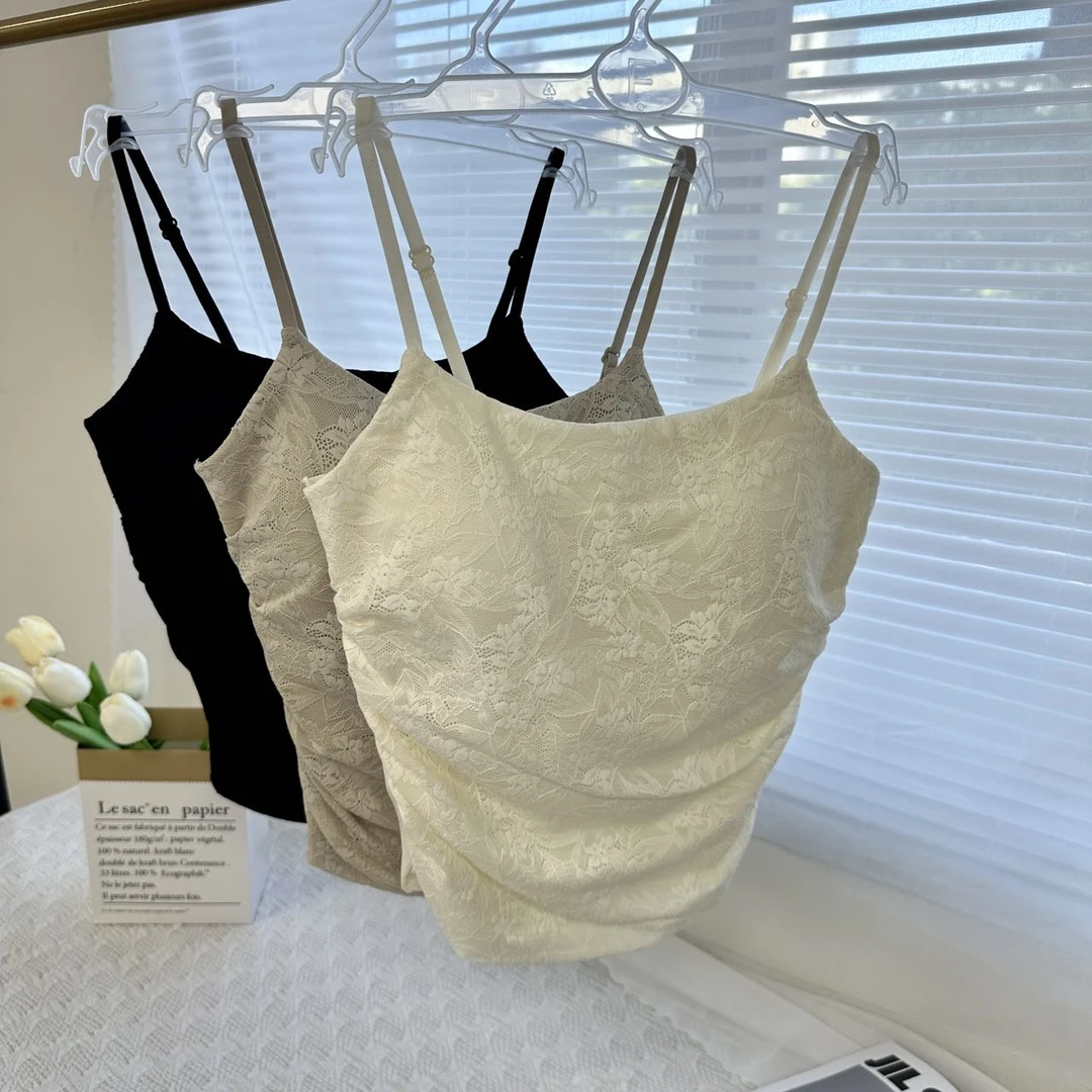 法式宽松型吊带背心u领一体杯设计师女士网红瑜伽打底气质美背