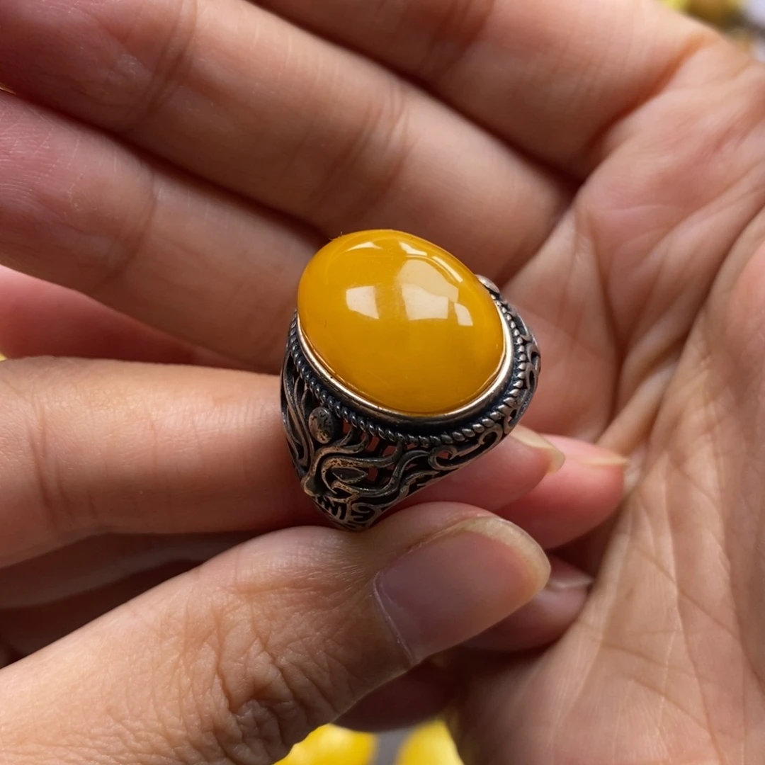琥珀未镶嵌裸石蜜蜡戒指