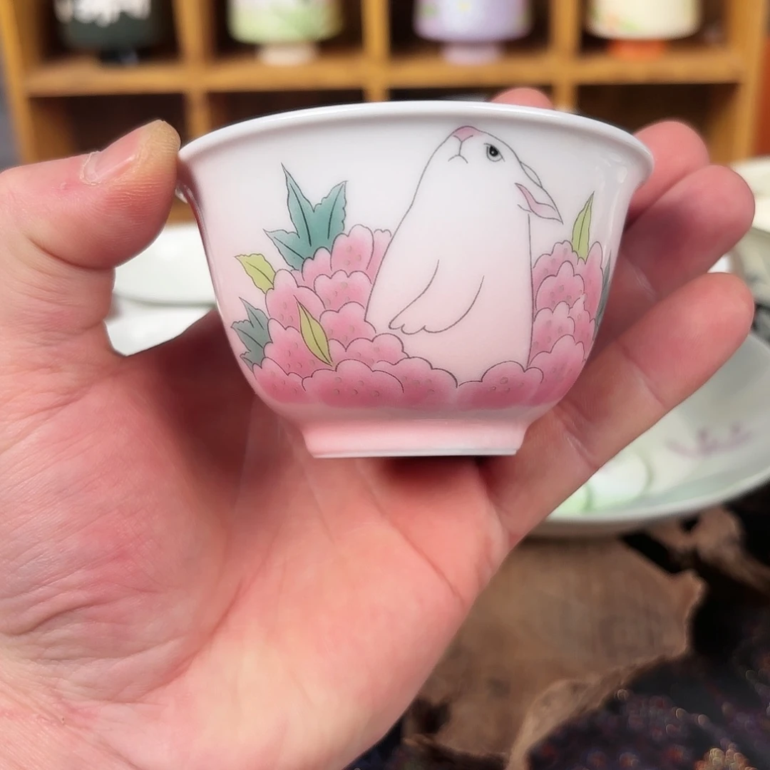 手绘全彩山楂红，粉引系列
