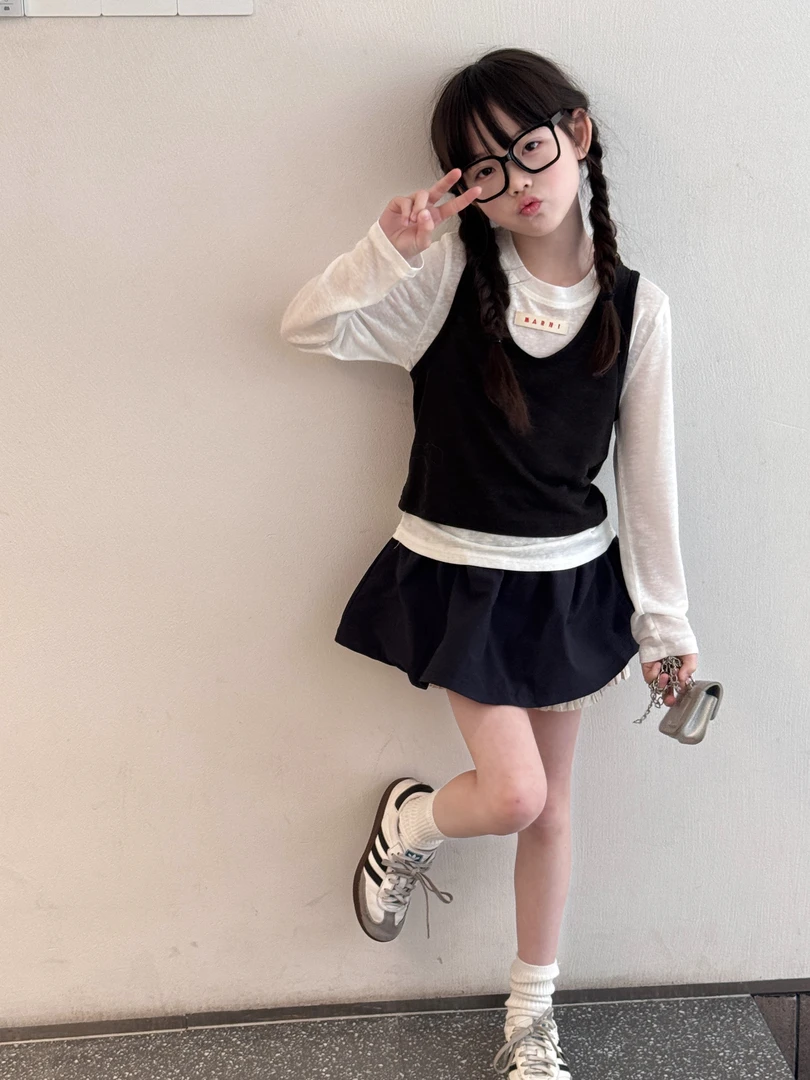 【豪宝贝】2025春夏新款长袖T恤背心真两件套5147