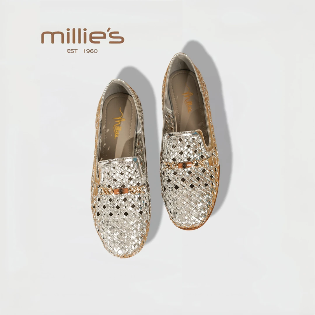 MILLIE'S/妙丽镂空编织单鞋2025新款一脚蹬乐福鞋女休闲百搭女鞋